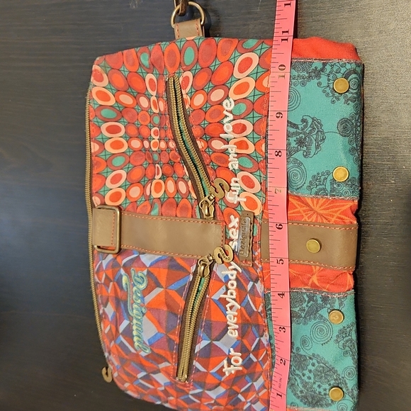 Desigual designer Crossbody Bag multi pattern green red embroidery leather - Picture 15 of 16